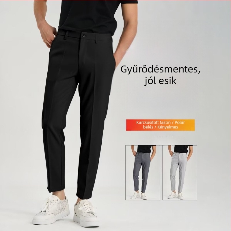 Férfi öltönynadrág, nyár–ősz, koreai stílus, karcsú szabás, rövidebb fazon