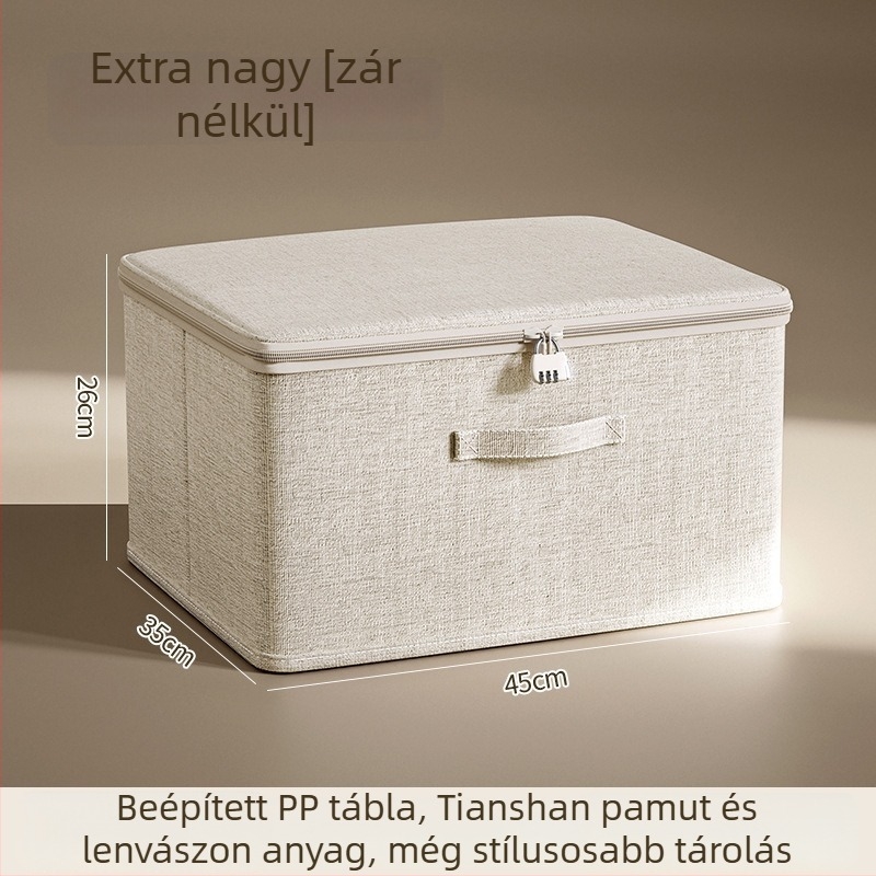 Összecsukható ruhatartó doboz fedéllel és zárakkal, Tian Shan pamut és len anyagból, többfunkciós, nagy kapacitású rendező doboz