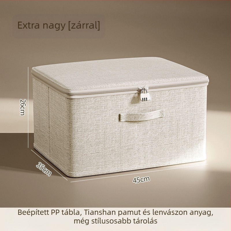 Összecsukható ruhatartó doboz fedéllel és zárakkal, Tian Shan pamut és len anyagból, többfunkciós, nagy kapacitású rendező doboz