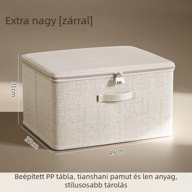 Összecsukható ruhatartó doboz fedéllel és zárakkal, Tian Shan pamut és len anyagból, többfunkciós, nagy kapacitású rendező doboz