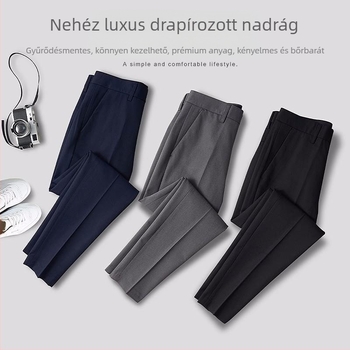 Férfi slim-fit nadrág, 9/10 hosszúságú, üzleti stílus, nem vasalható, nyári alkalmi öltönynadrág