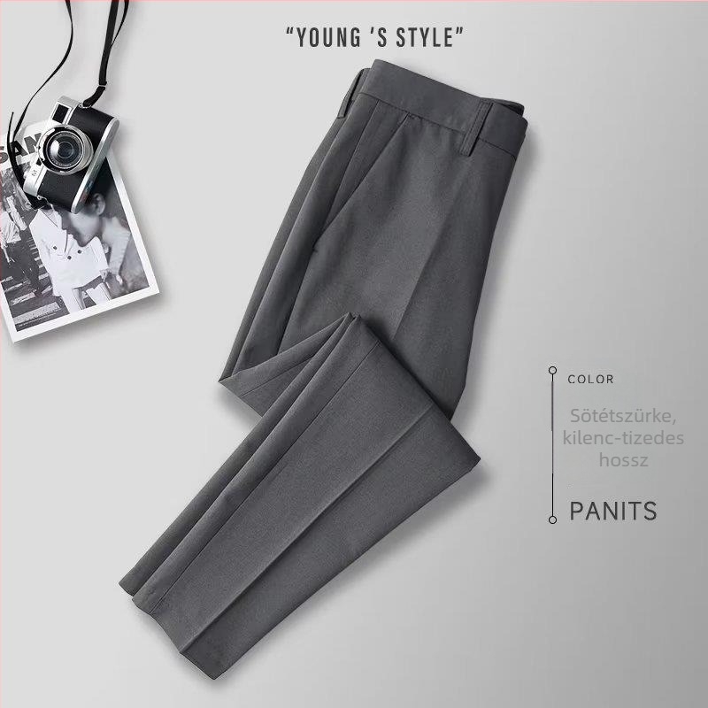Férfi slim-fit nadrág, 9/10 hosszúságú, üzleti stílus, nem vasalható, nyári alkalmi öltönynadrág