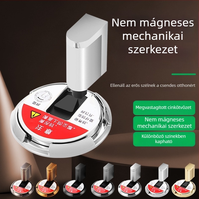 Szélálló padlóra szívó ajtóstop, lyukasztás nélküli, ütésvédett, mechanikus, rejtett kialakítású fürdőszobába