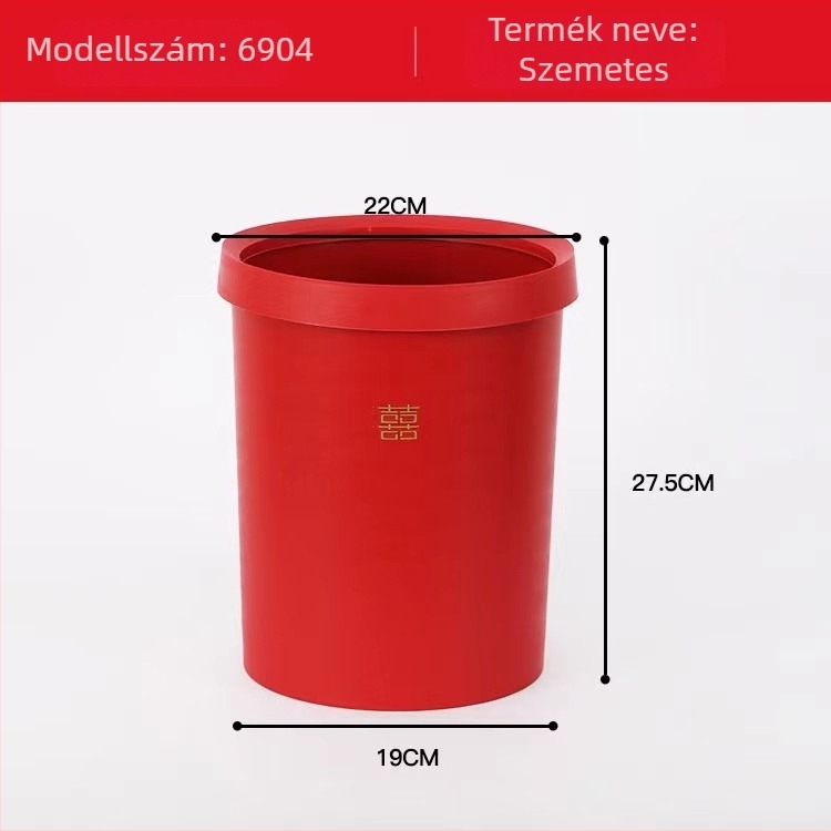 Vörös műanyag szemetes kuka otthoni használatra, menyasszonyi hozomány, esküvői dekoráció, nagy kapacitás