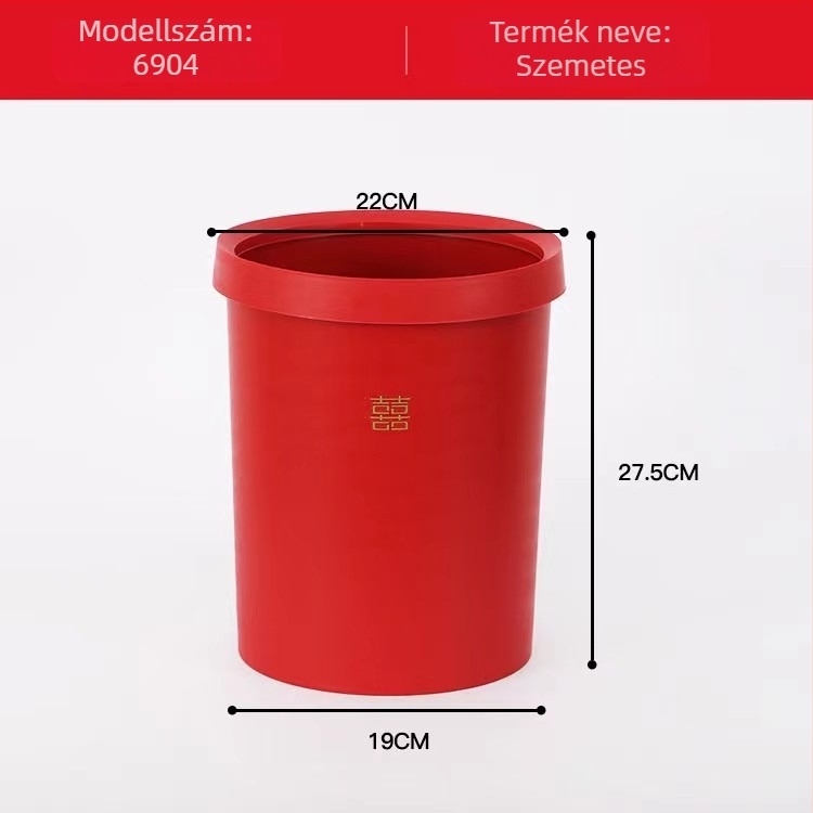 Vörös műanyag szemetes kuka otthoni használatra, menyasszonyi hozomány, esküvői dekoráció, nagy kapacitás