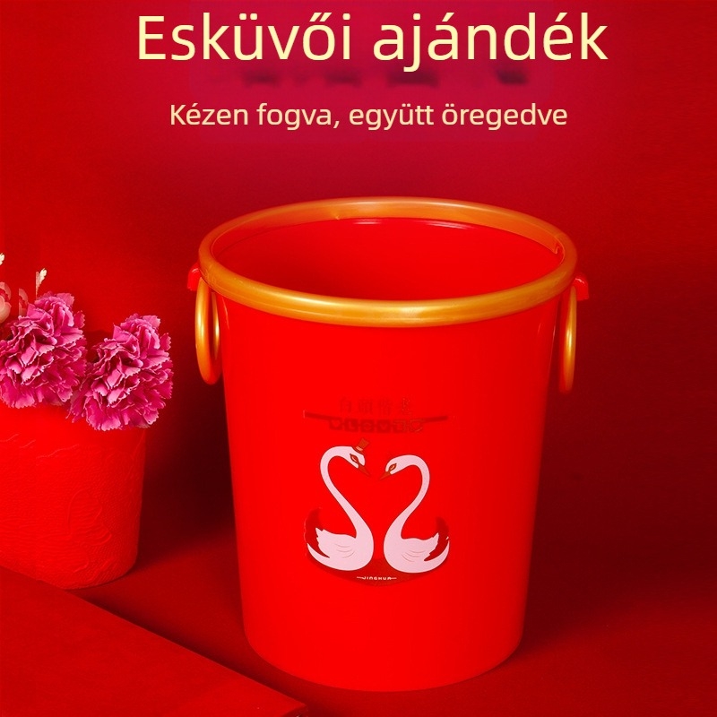 Vörös műanyag szemetes kuka otthoni használatra, menyasszonyi hozomány, esküvői dekoráció, nagy kapacitás