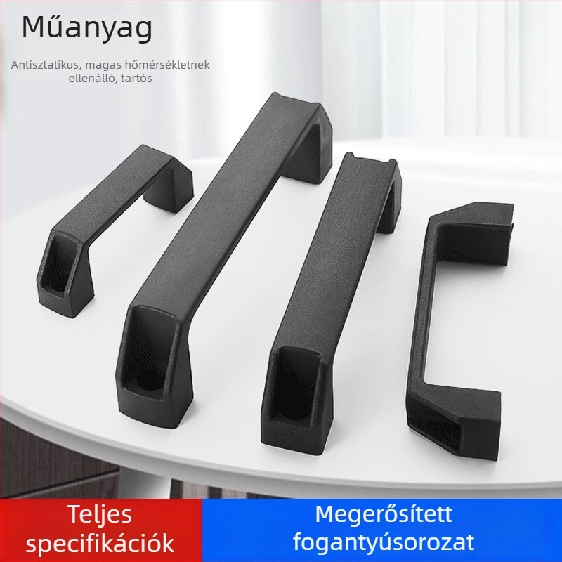 Fekete, vastagított felületre szerelt szekrényajtó fogantyú, ipari berendezésekhez és szerszámkészlethez, 90–180 mm