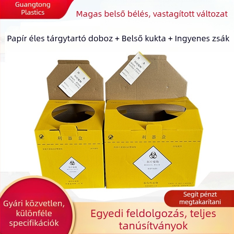Papírból készült éles tárgyak doboza, egyszer használatos, orvosi hulladék tároló, 6L13LL