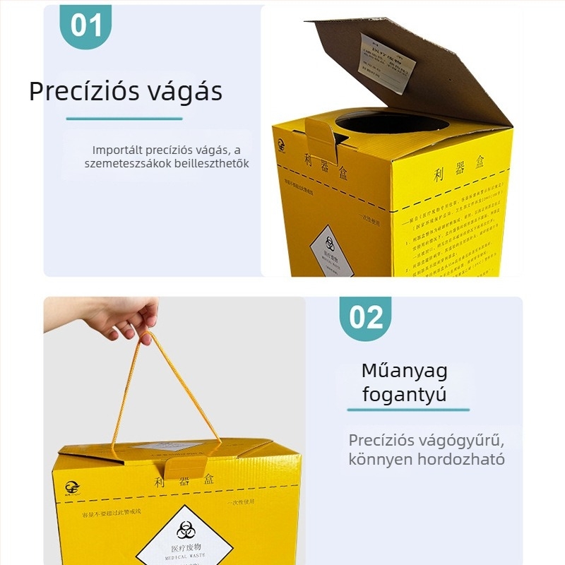 Papírból készült éles tárgyak doboza, egyszer használatos, orvosi hulladék tároló, 6L13LL