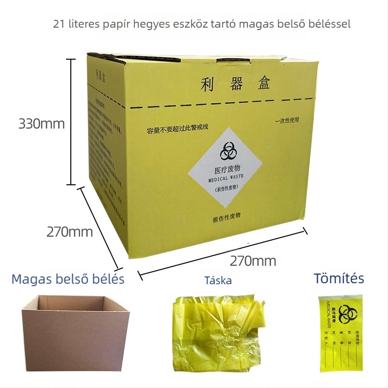 Papírból készült éles tárgyak doboza, egyszer használatos, orvosi hulladék tároló, 6L13LL