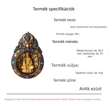 Tibeti aranyozott medálos nyaklánc nyolc védőistennel és a Gazdagság Istennel – Ksitigarbha, Samantabhadra és Manjushri – férfi kreatív ékszer