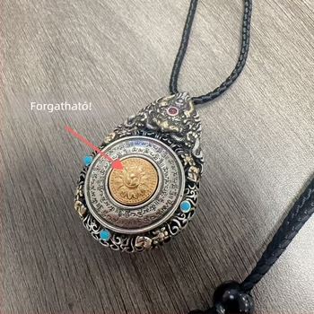 Tibeti aranyozott medálos nyaklánc nyolc védőistennel és a Gazdagság Istennel – Ksitigarbha, Samantabhadra és Manjushri – férfi kreatív ékszer