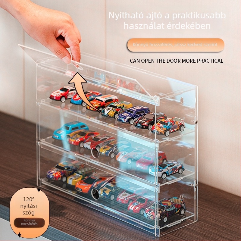 Átlátszó, többszintű kijelző tároló doboz 1:64-es méretarányú játékautókhoz