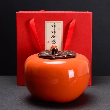 Shishi Ruyi porcelán teáskaniszter, zárható persimmon tea tároló, nagyon nagy ajándékdoboz