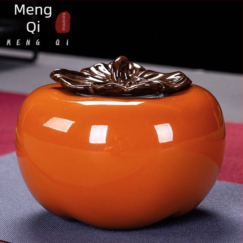 Shishi Ruyi porcelán teáskaniszter, zárható persimmon tea tároló, nagyon nagy ajándékdoboz