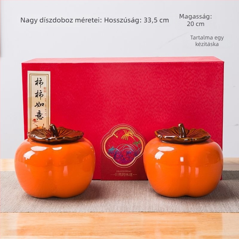 Shishi Ruyi porcelán teáskaniszter, zárható persimmon tea tároló, nagyon nagy ajándékdoboz