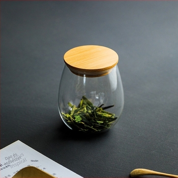 Áttetsző üvegből készült tea tároló, zárható bambuszfedéllel, nagy és kicsi méretben, hordozható Kung Fu teáskészlet