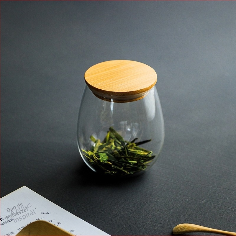 Áttetsző üvegből készült tea tároló, zárható bambuszfedéllel, nagy és kicsi méretben, hordozható Kung Fu teáskészlet