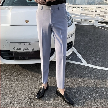 Férfi koreai stílusú cropped nadrág, karcsú szabás, egyszínű, hétköznapi brit stílus, 2025 tavasz