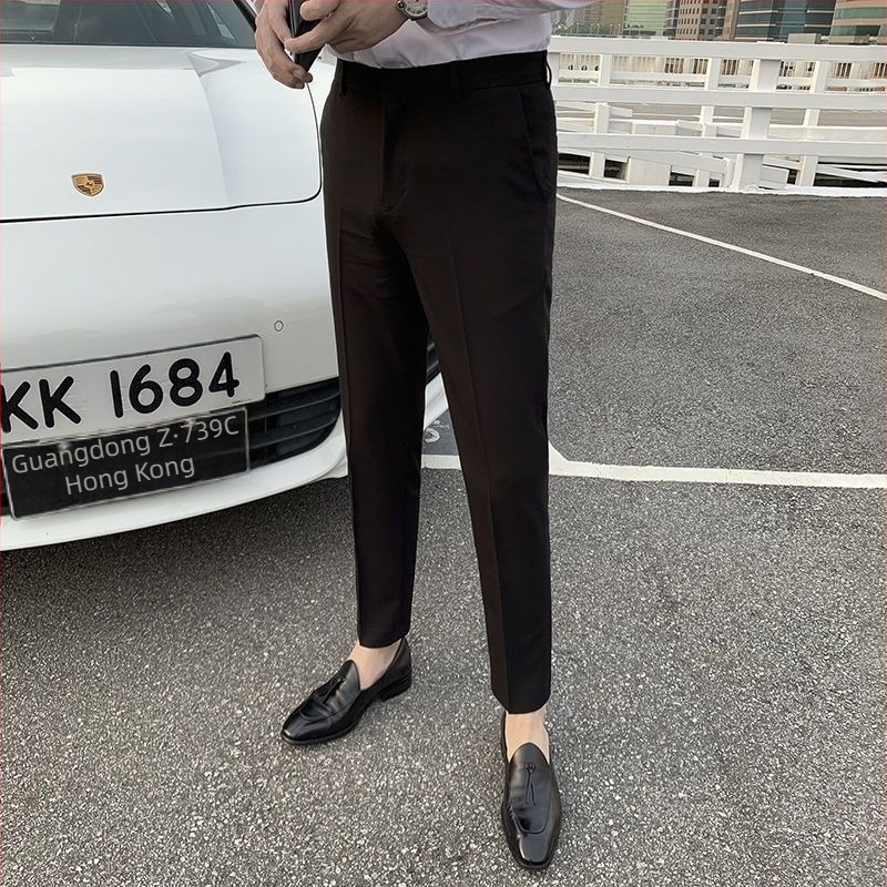 Férfi koreai stílusú cropped nadrág, karcsú szabás, egyszínű, hétköznapi brit stílus, 2025 tavasz