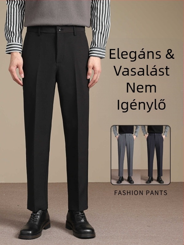 Őszi–téli férfi nadrág drapírozott esés, gyűrődésálló, slim-fit, egyenes szabás, koreai stílusú üzleti cropped nadrág