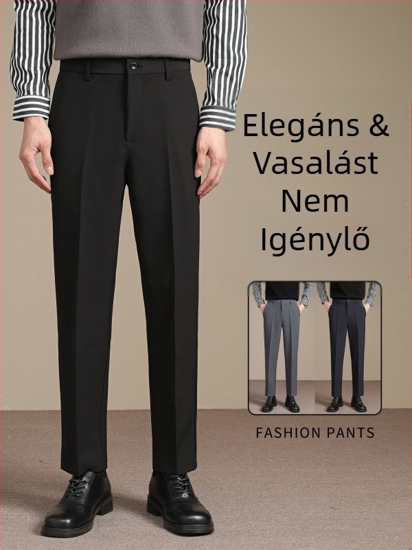 Őszi–téli férfi nadrág drapírozott esés, gyűrődésálló, slim-fit, egyenes szabás, koreai stílusú üzleti cropped nadrág