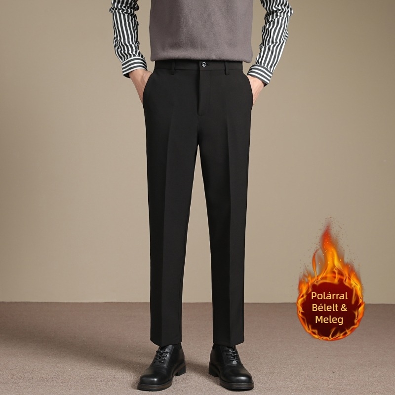Őszi–téli férfi nadrág drapírozott esés, gyűrődésálló, slim-fit, egyenes szabás, koreai stílusú üzleti cropped nadrág