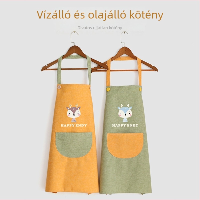 Női kationos vászon kötény vastag PVC bevonattal, vízálló és olajálló, konyhai használatra, aranyos stílus