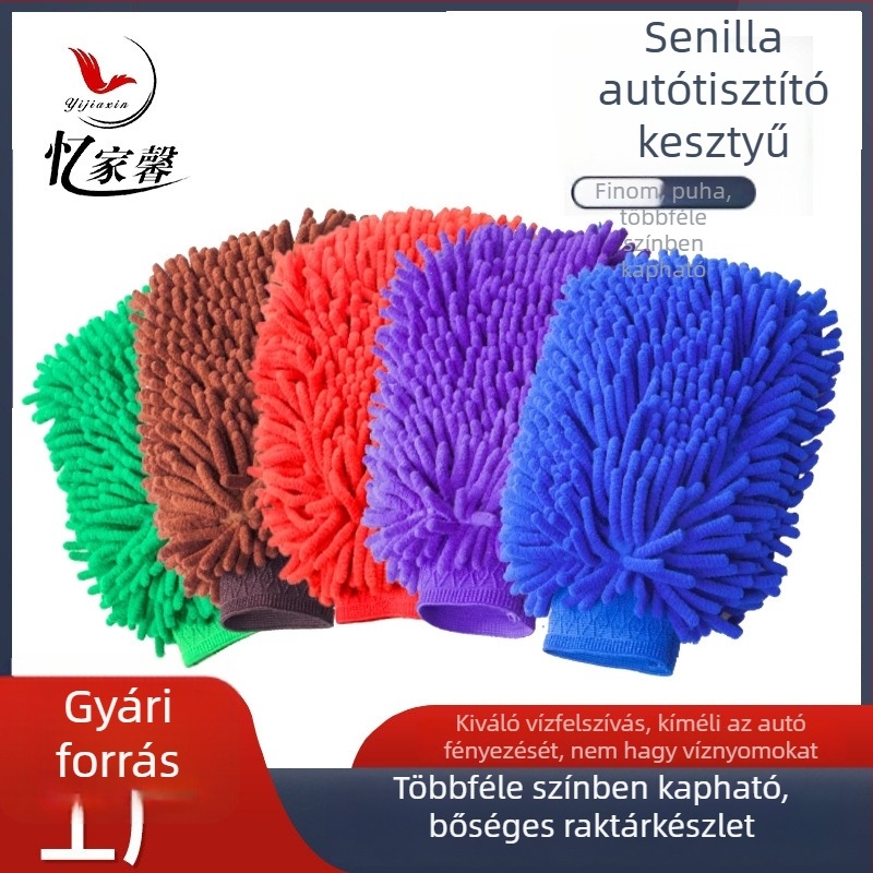 Kétoldalas chenille kesztyű autómosáshoz, mikroszálas felülettel, habosításhoz és otthoni tisztításhoz