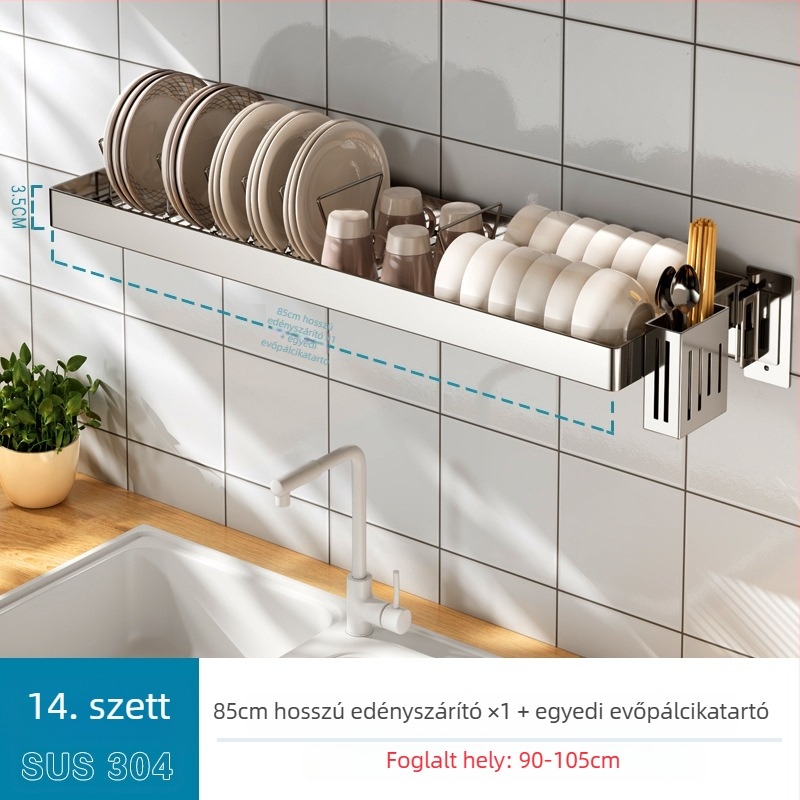 Fúrás nélkül – falra szerelhető konyhai tároló polc edények és fazekak számára, mosogatóhoz, 304 rozsdamentes acélból, lecsöpöztető polc