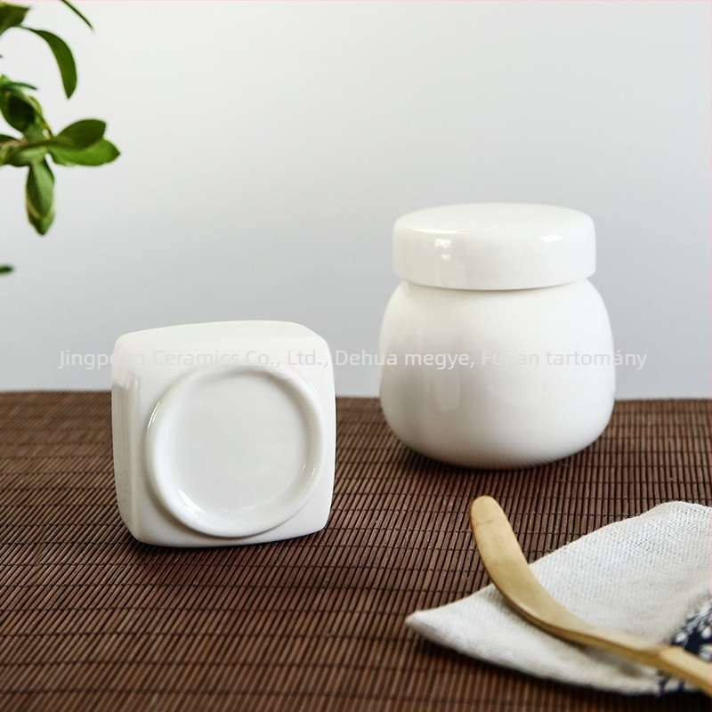 Fehér kerámiás tárolóedény tömítőfedéllel, Dehua fehér porcelán mini teás- és hagyományos kínai gyógyszer paszta tároló