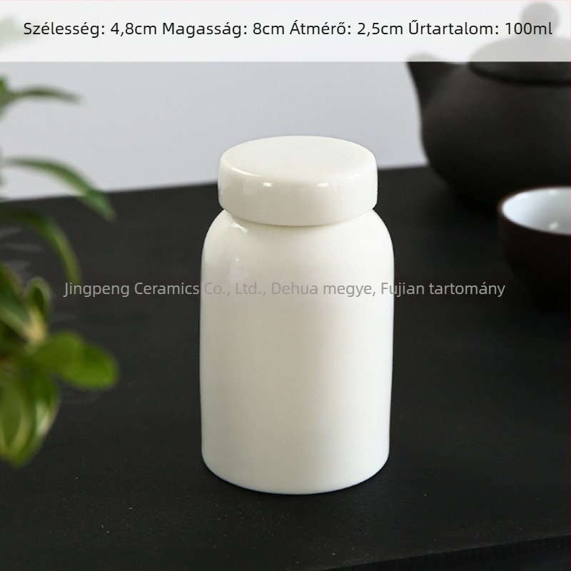 Fehér kerámiás tárolóedény tömítőfedéllel, Dehua fehér porcelán mini teás- és hagyományos kínai gyógyszer paszta tároló