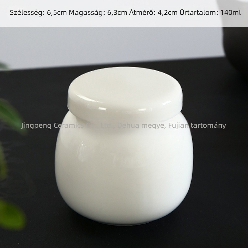 Fehér kerámiás tárolóedény tömítőfedéllel, Dehua fehér porcelán mini teás- és hagyományos kínai gyógyszer paszta tároló