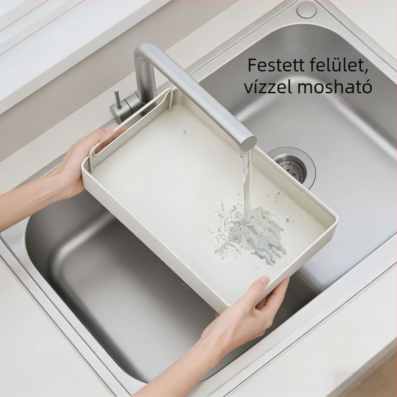 Konyhai tároló polc behúzható sínnel, edények és fűszerek számára, fúrás nélkül