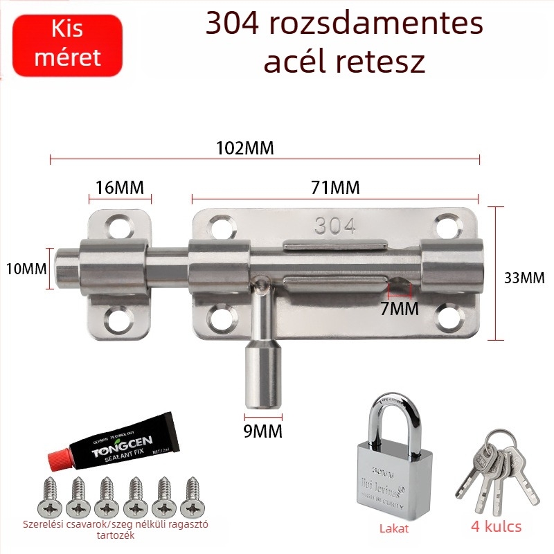 Vastagított 304 rozsdamentes acél ajtócsap felületre szerelt zár