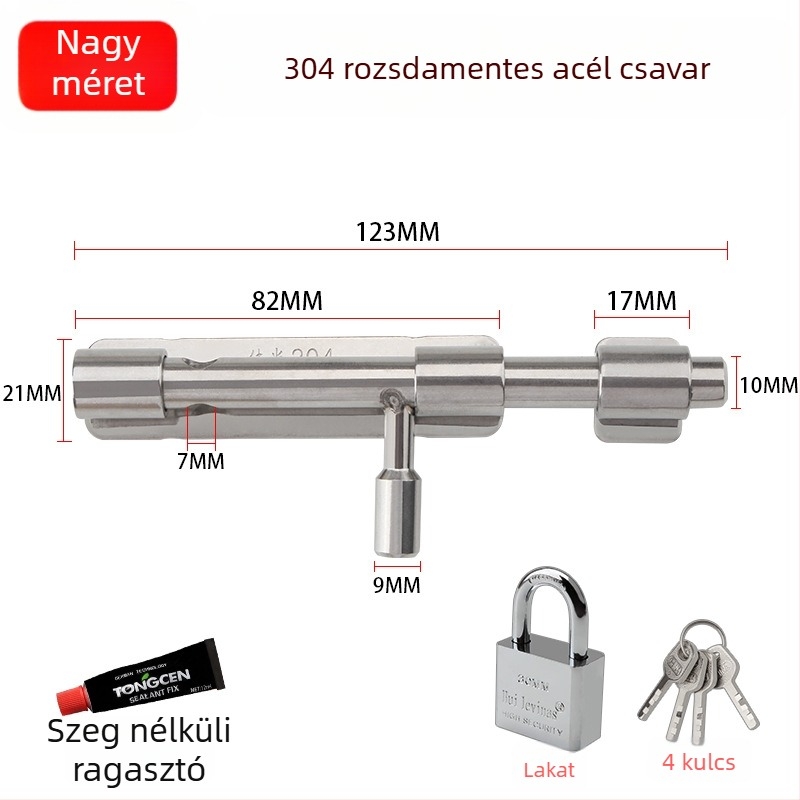 Vastagított 304 rozsdamentes acél ajtócsap felületre szerelt zár