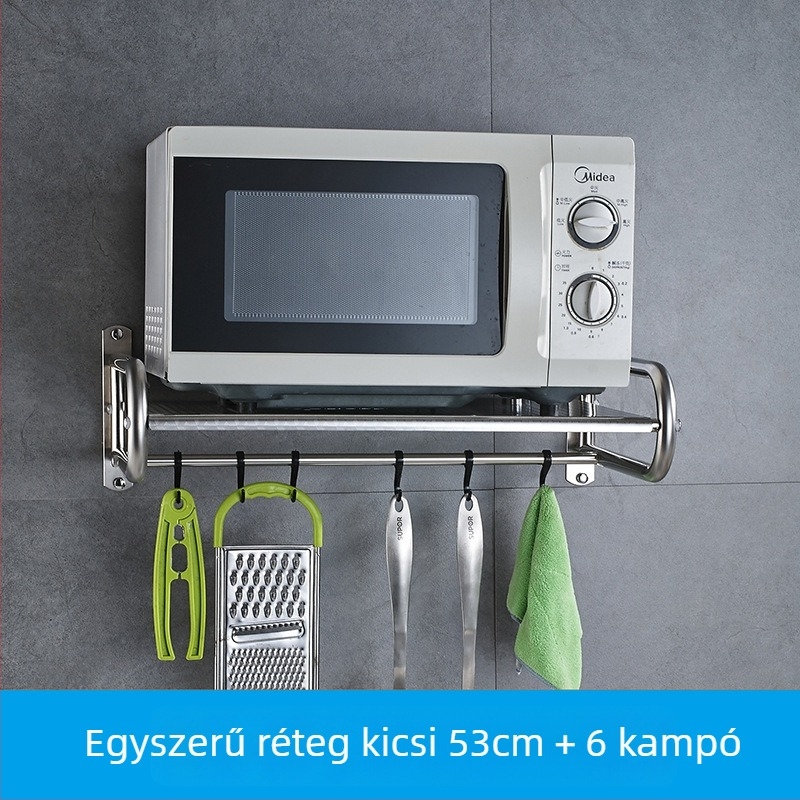 Rozsdamentes acélból készült falra szerelhető mikró állvány és konyhai tárolópolc