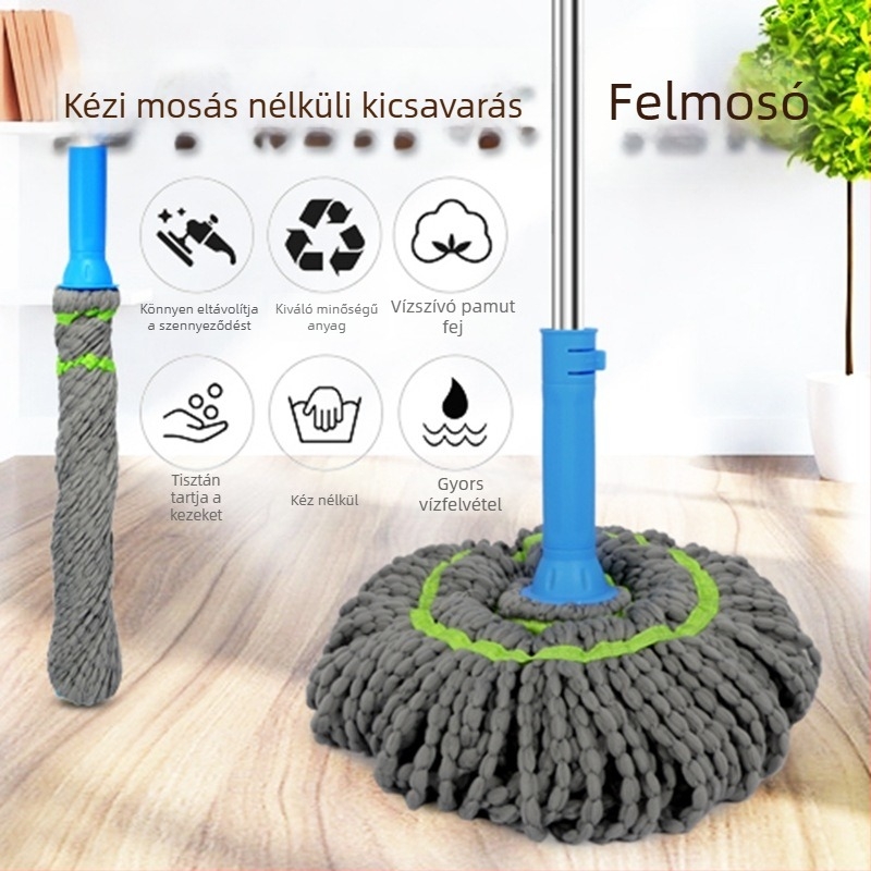 Kéz nélküli forgó vízmop háztartási használatra – önkicsavaró, zárható forgófej, nedvszívó