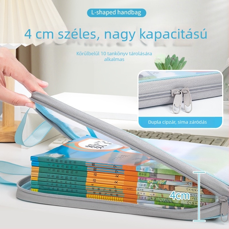 A4-es diák tanulótáska – hálós anyagú, L alakú, nagy kapacitású tároló tankönyvek és dolgozatok számára