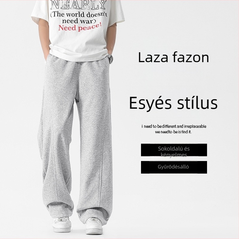 Férfi téli sportnadrág, lazán szabott, egyenes szárú, ívelt szegéllyel