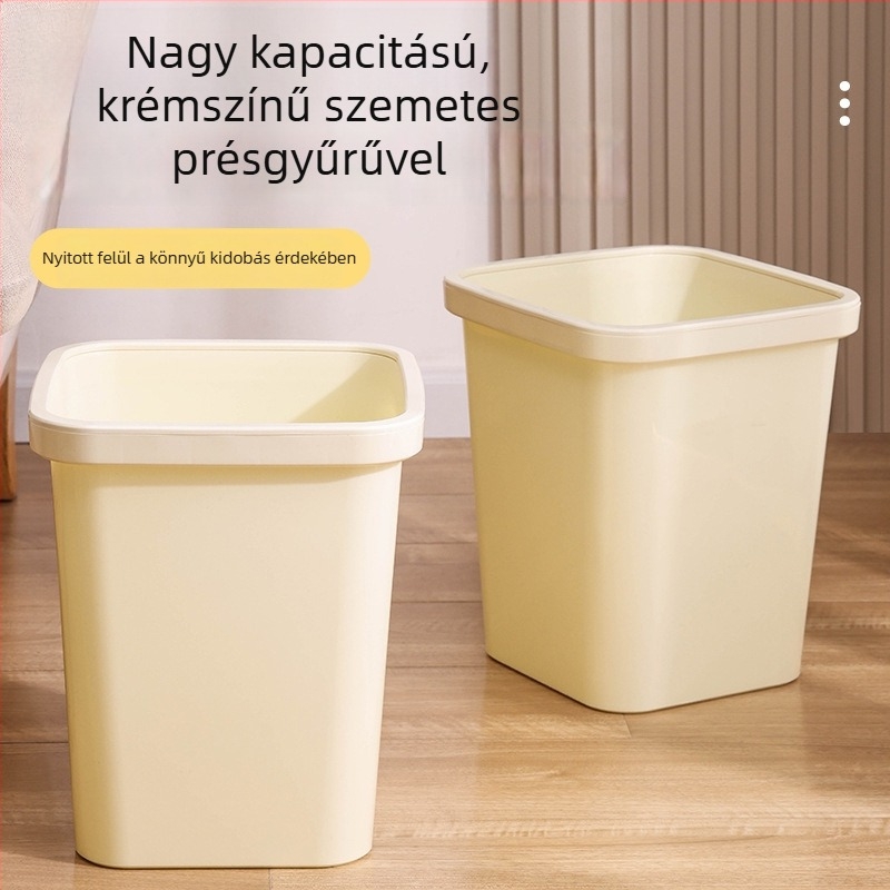 Négyzet alakú műanyag szemetes, fedél nélkül, otthoni használatra, 12 L kapacitás