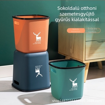 Négyzet alakú megerősített szemetes, fedél nélküli, háztartási használatra – fürdőszoba, konyha, nappali