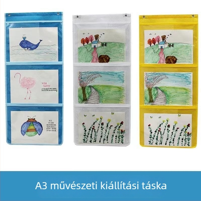 A3 méretű kiállítási táska óvodának – átlátszó falra akasztható rajz- és könyv tároló táska