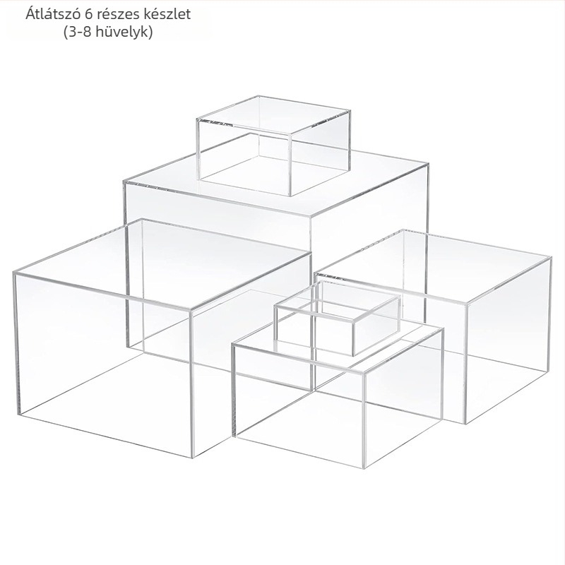 X-91 Átlátszó akril kiállítási doboz, kubus formájú tároló, 2 L kapacitás, modern minimalista dizájn