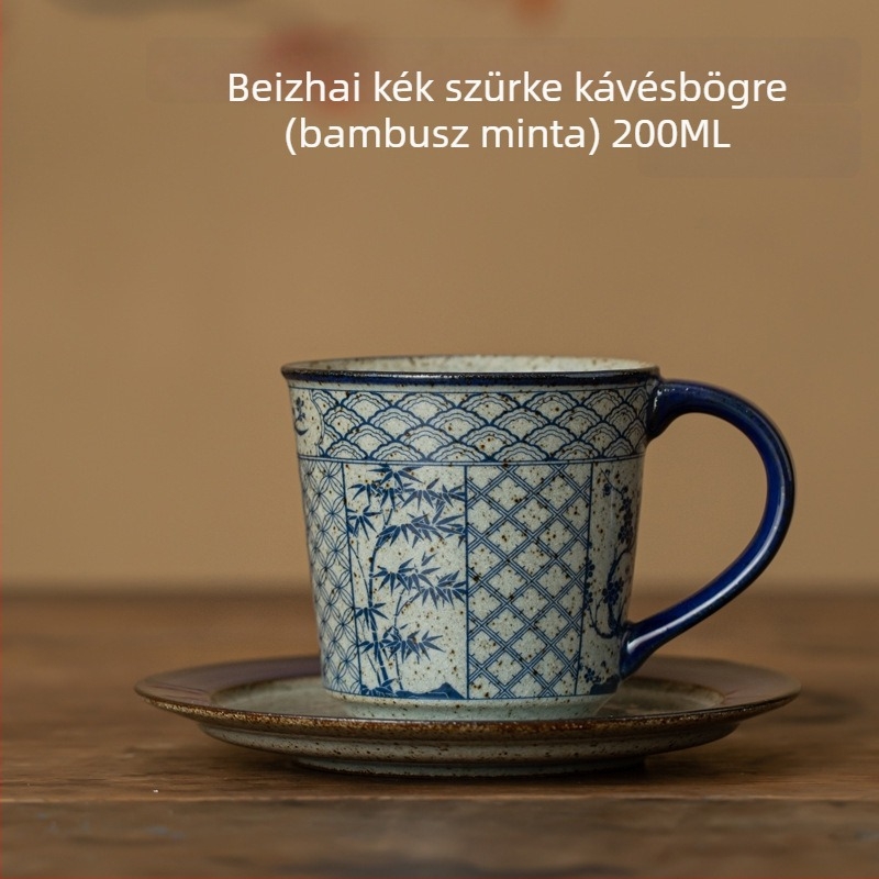 Japán Arita kerámiás kávéscsésze fogantyúval, retro stílusú latte art, pohár vízre és teáscsésze