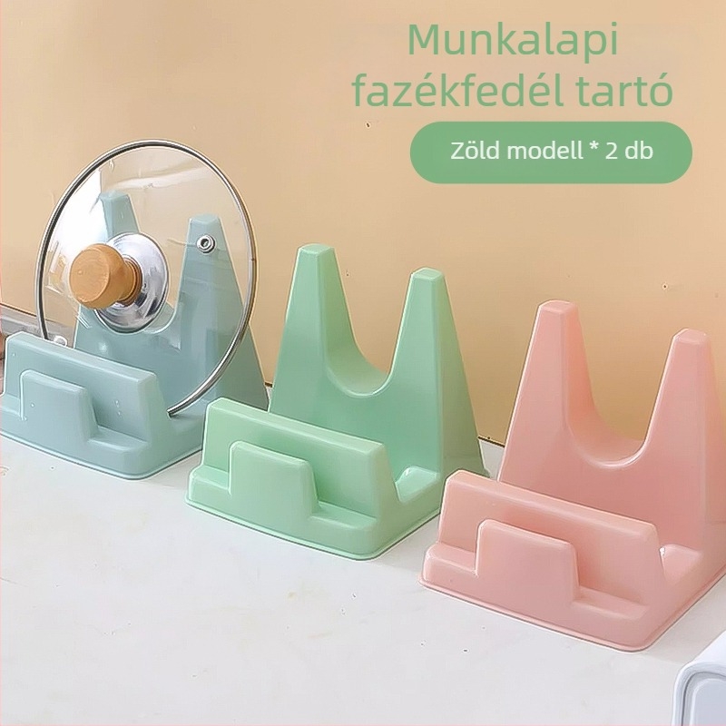 Munkalapra helyezhető konyhai polc fedőtartóval, spatulátartóval, szárítóval és vágódeszka-tartóval