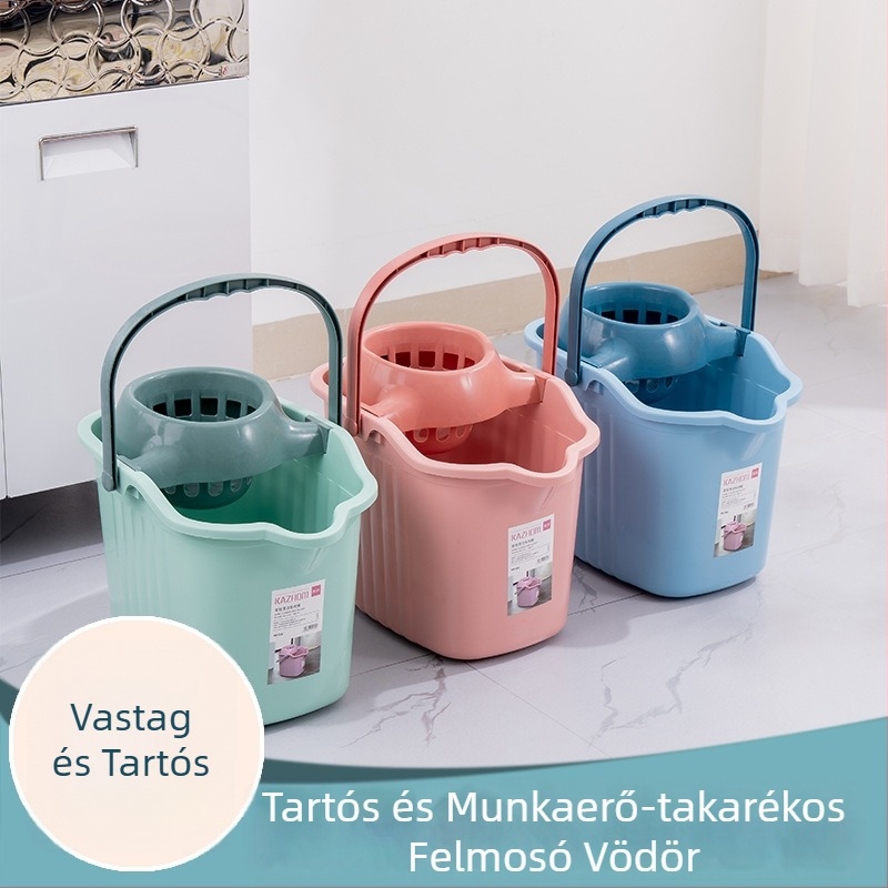 Háztartási kézi kifacsaró vödör felmosóhoz, műanyag forgó kifacsaróval, egykamrás, klasszikus modell