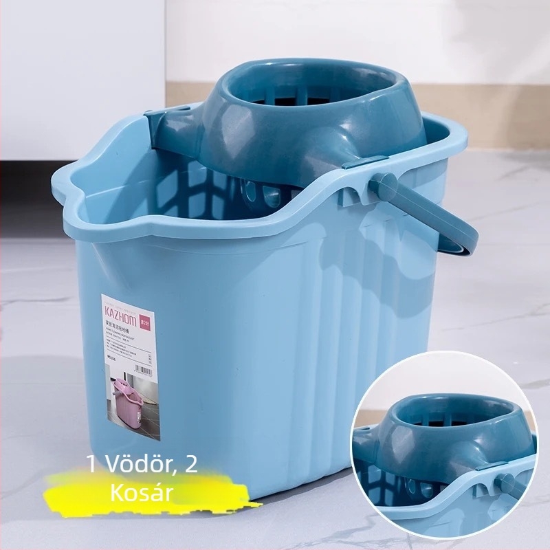 Háztartási kézi kifacsaró vödör felmosóhoz, műanyag forgó kifacsaróval, egykamrás, klasszikus modell