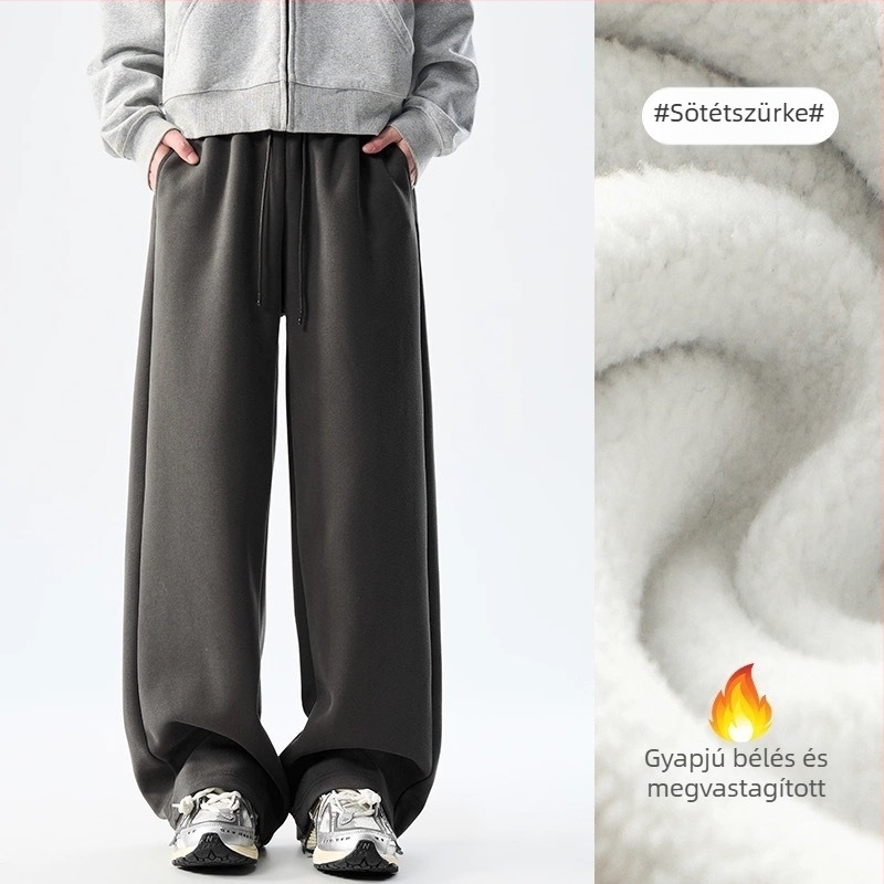 Férfiaknak 400 g nehéz fleece-béléssel bélelt egyenes szárú sportnadrág, őszi–téli, amerikai stílusú, laza mindennapi viselet