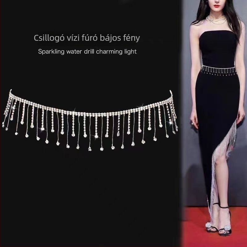 90 cm hosszú rhinestone deréklánc bojtokkal - DIY ruhadísz